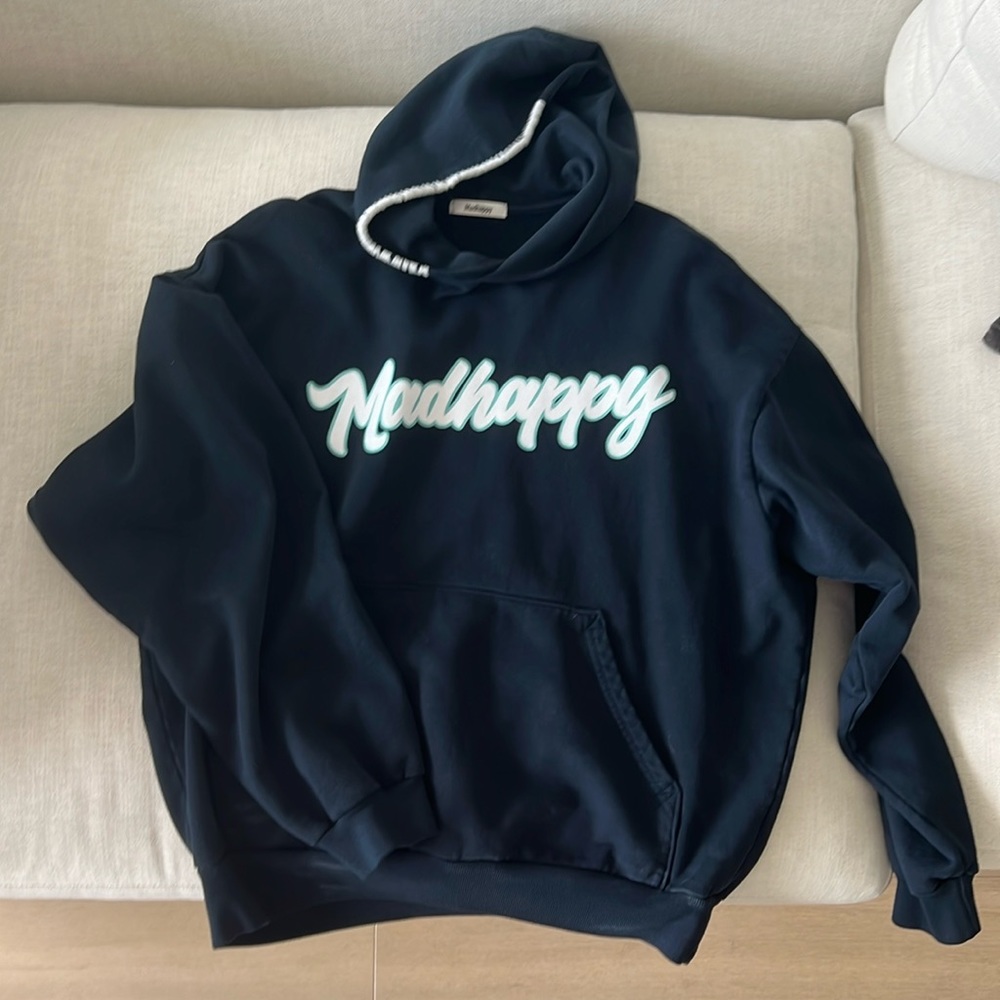 Blue mad happy cropped hoodie